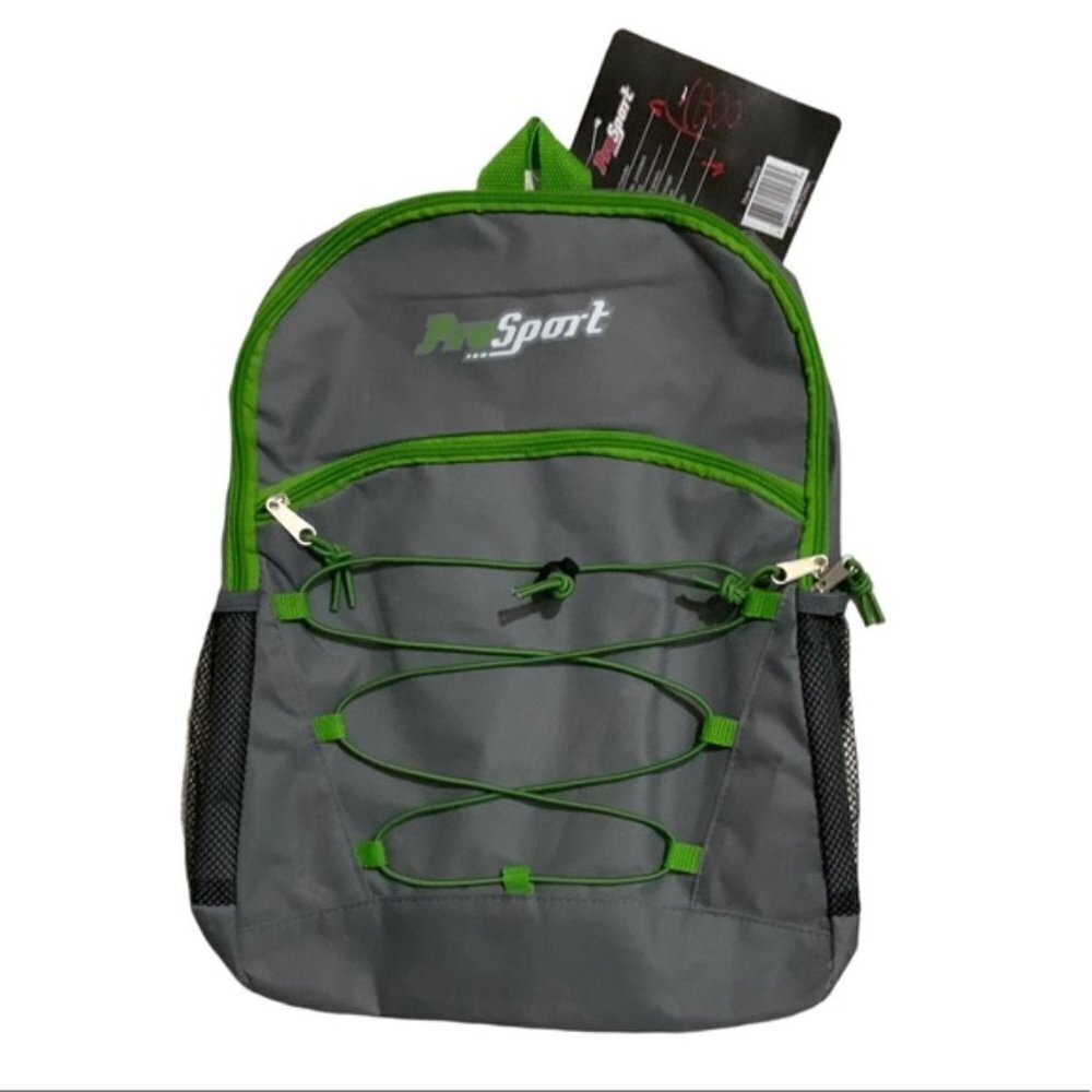Pro Sport Backpack Day Hike School Book Bag Adjustable Padded Straps Grey Green